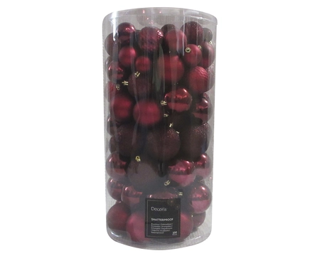 Kerstballen set 100-delig | oxblood | kunststof / onbreekbaar | diverse maten