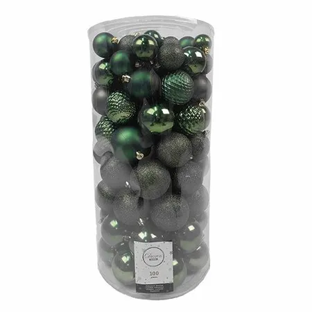 Kerstballen set 100-delig | pine green | kunststof / onbreekbaar | diverse maten